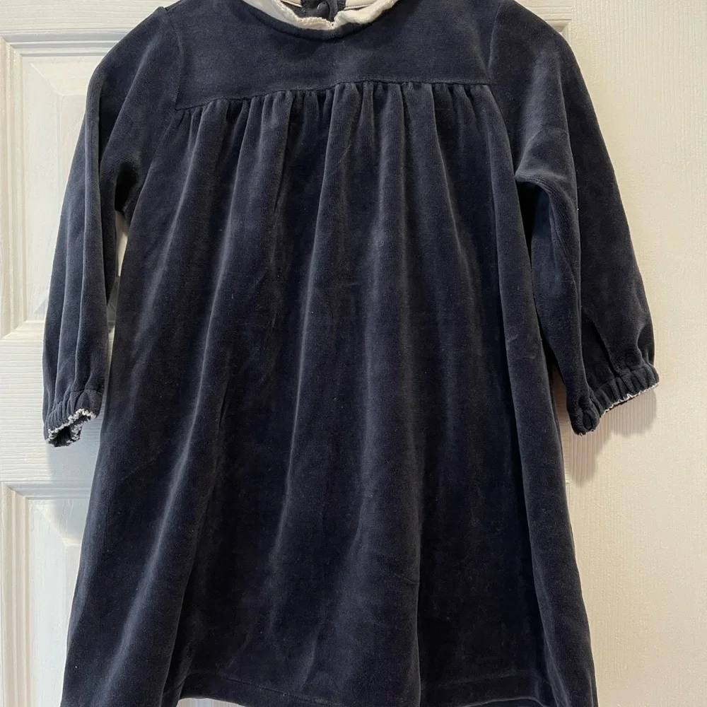 Little Girls 3T Cotton Dark Blue Snap Button Dress - Picture 1 of 4